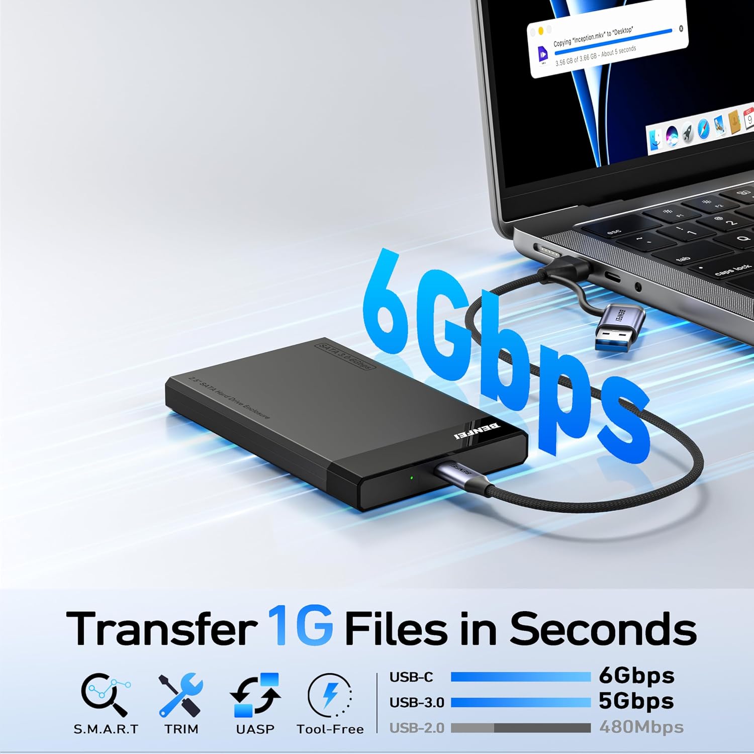 Detalle 2 de BENFEI Festplattengehäuse 2,5 Zoll SATA III 6 Gbps