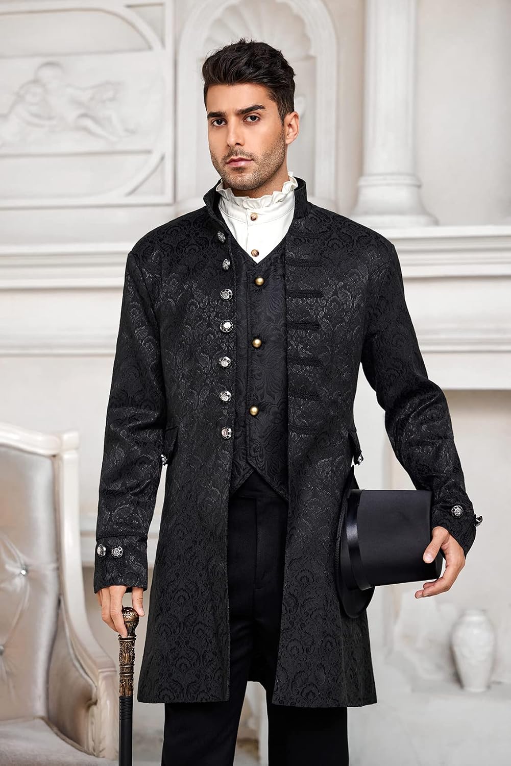 Detalle 2 de Men's Medieval Tailcoat Jacket in Jacquard Fabric