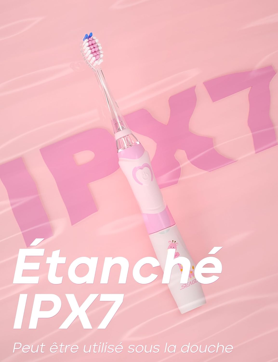 Thumbnail 5 de Seago SG977 brosse à dents électrique enfant (3-12 ans) rose, minuteur 2 minutes, LED colorées, 4 têtes