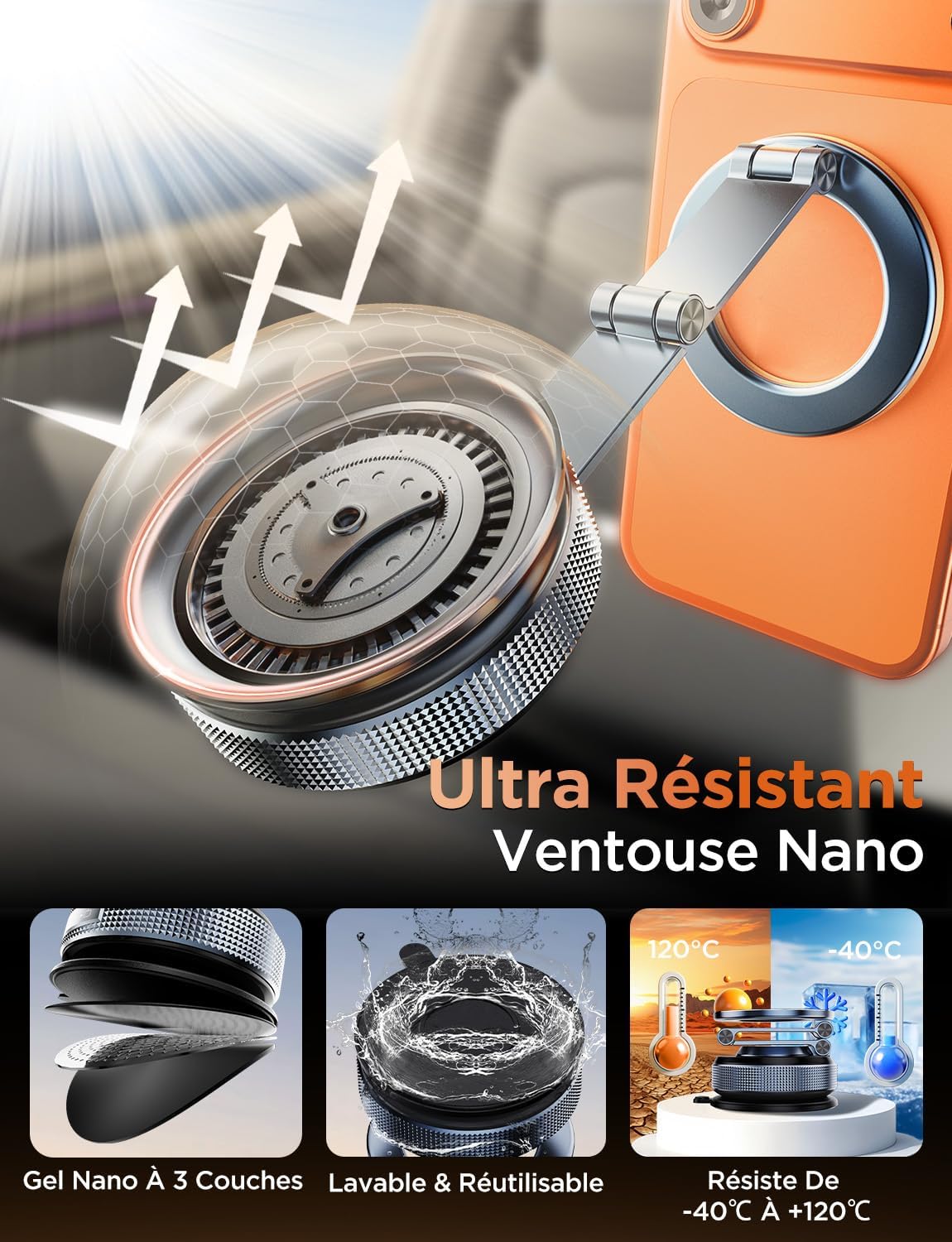 Detalle de MSXTTLY Vmag-S3 2026 magnetische autohouder met dubbele arm en zuignap