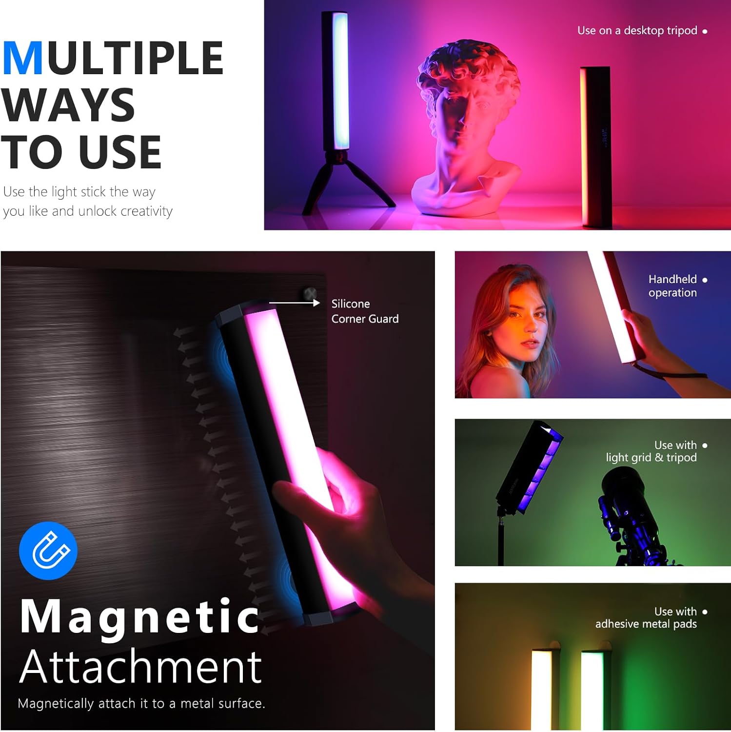 Detalle de NEEWER RGB LED Video Light Stick (RGB1) with Touch Bar, APP Control and Magnetic Mount