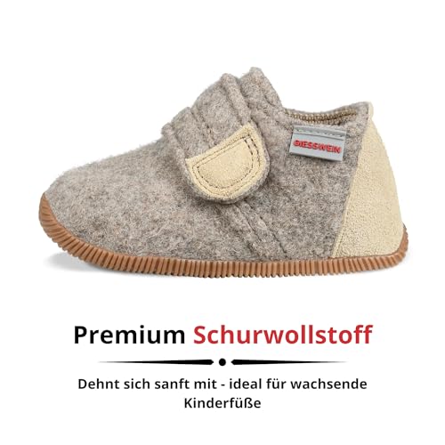 Detalle 2 de Giesswein Oberstaufen Slim-Fit Kinderhausschuhe aus Schurwolle mit Klettverschluss