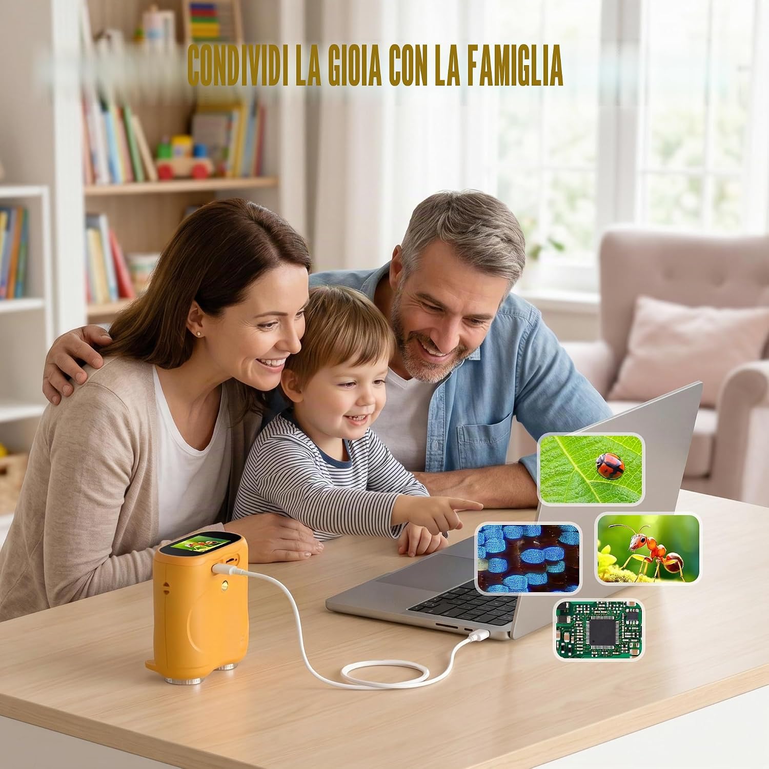 Detalle 2 de 1000X Microscopio Digitale Portatile per Bambini: 2 in 1, Telescopio e ingrandimento 1000x
