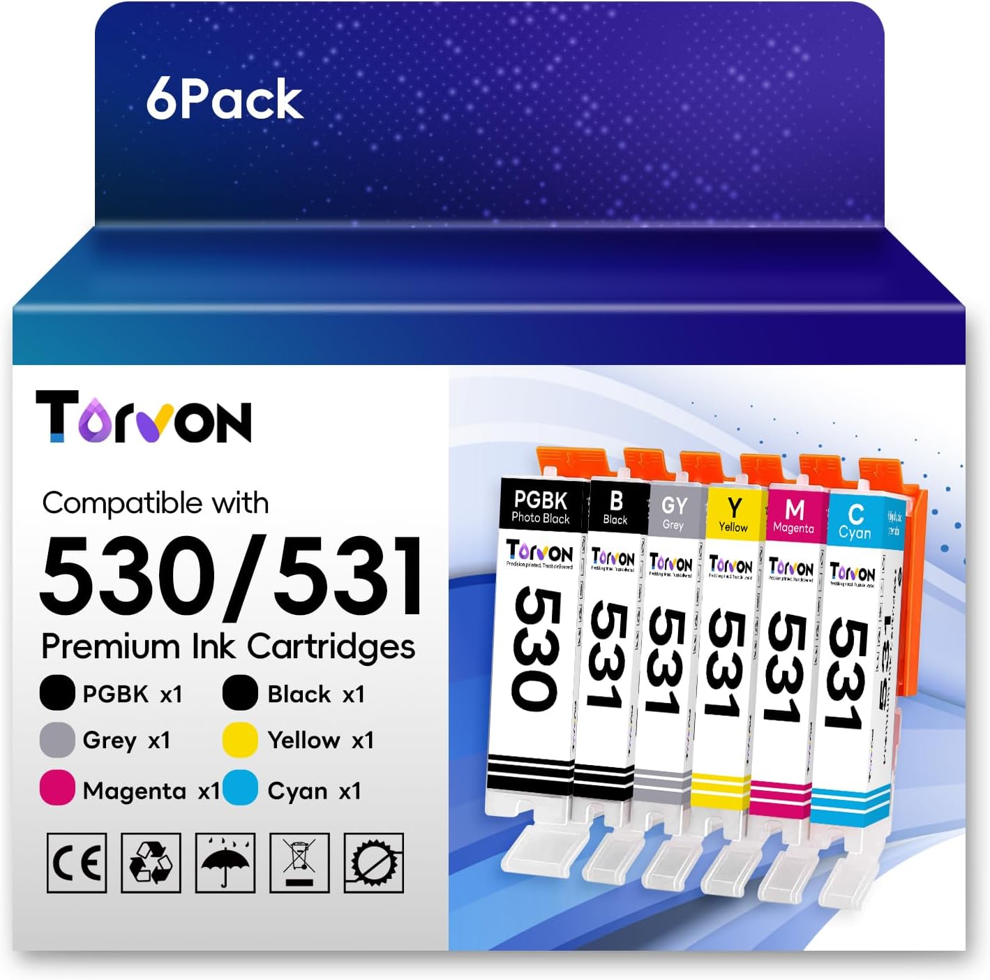 Detalle de Torvon PGI 530/531 XXL Cartouches compatibles pour Canon PIXMA TS8750/TS8751 (6-pack)