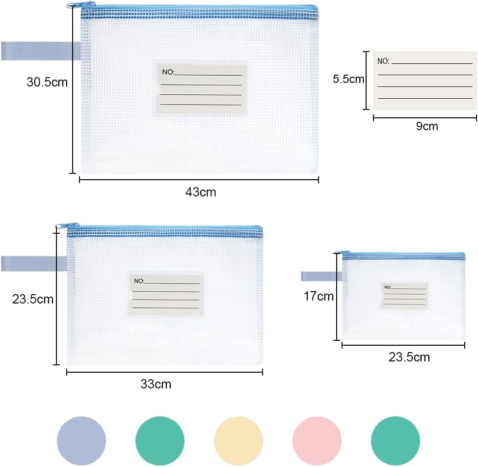 Thumbnail 1 de OFFCUP Plastic Wallets: 15-pack A3/A4/A5 zip lock document bags with mesh and label pocket (white)