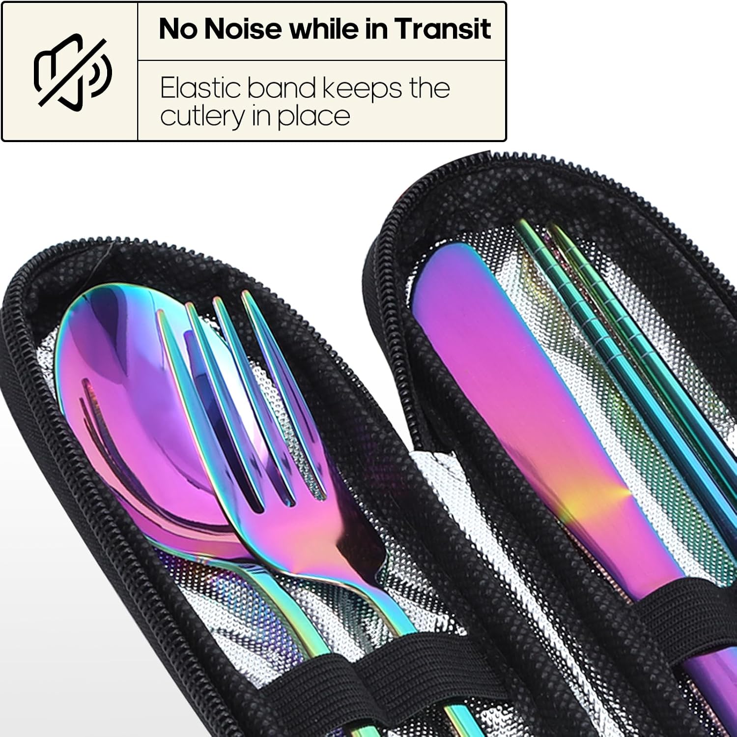 Thumbnail 2 de Quatish Camping Besteck-Set (5-teilig) aus Edelstahl inkl. Etui – Reisebesteck to go mit Regenbogenfarbe