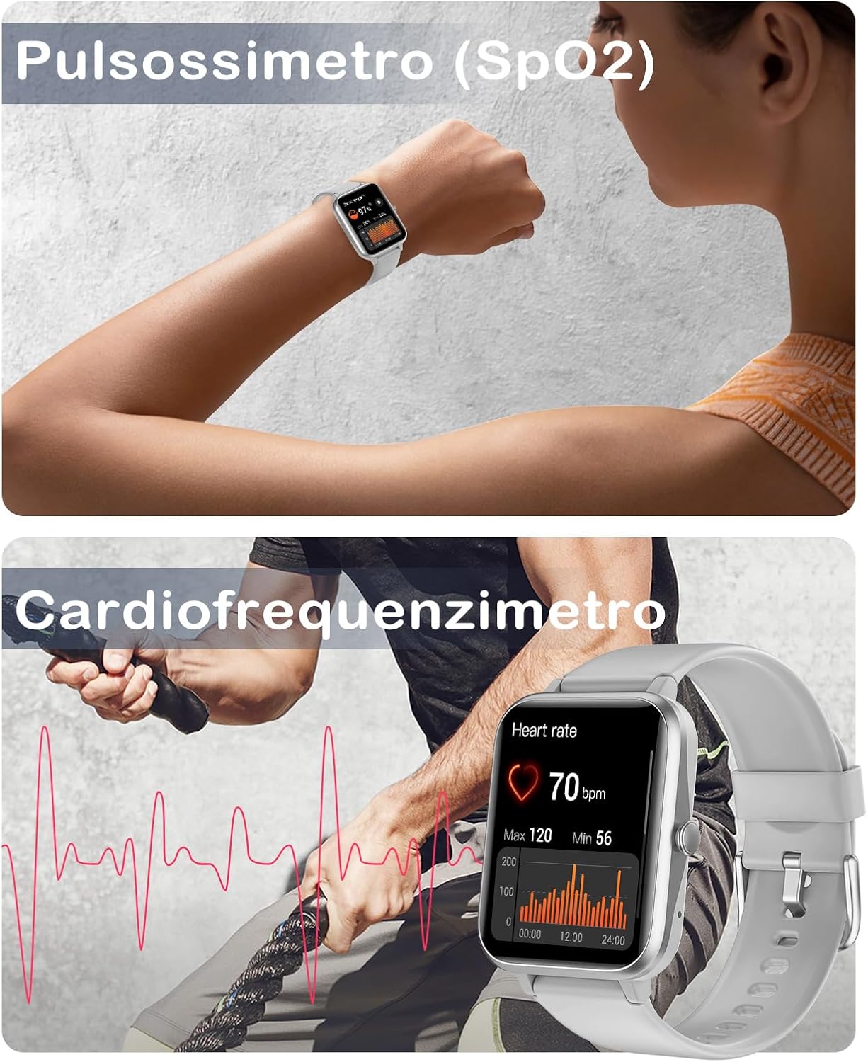 Thumbnail 6 de GRV Smartwatch con chiamate Bluetooth, cardio, SpO2 e tracciamento ciclo mestruale (IP68) grigio