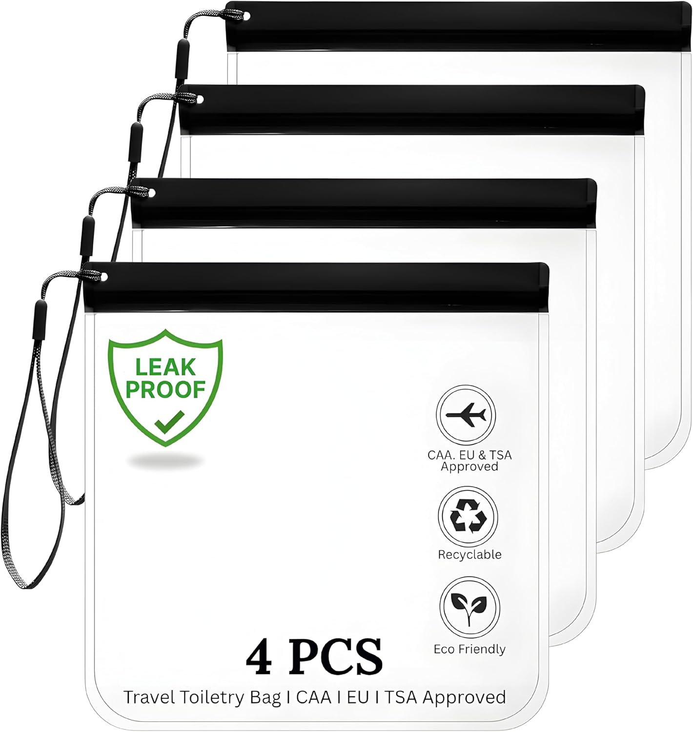 Detalle de Nestixy TSA Approved Clear Toiletry Bags 4 Pack (20x20cm, 1L) – Leakproof PVC Liquid Travel Pouches