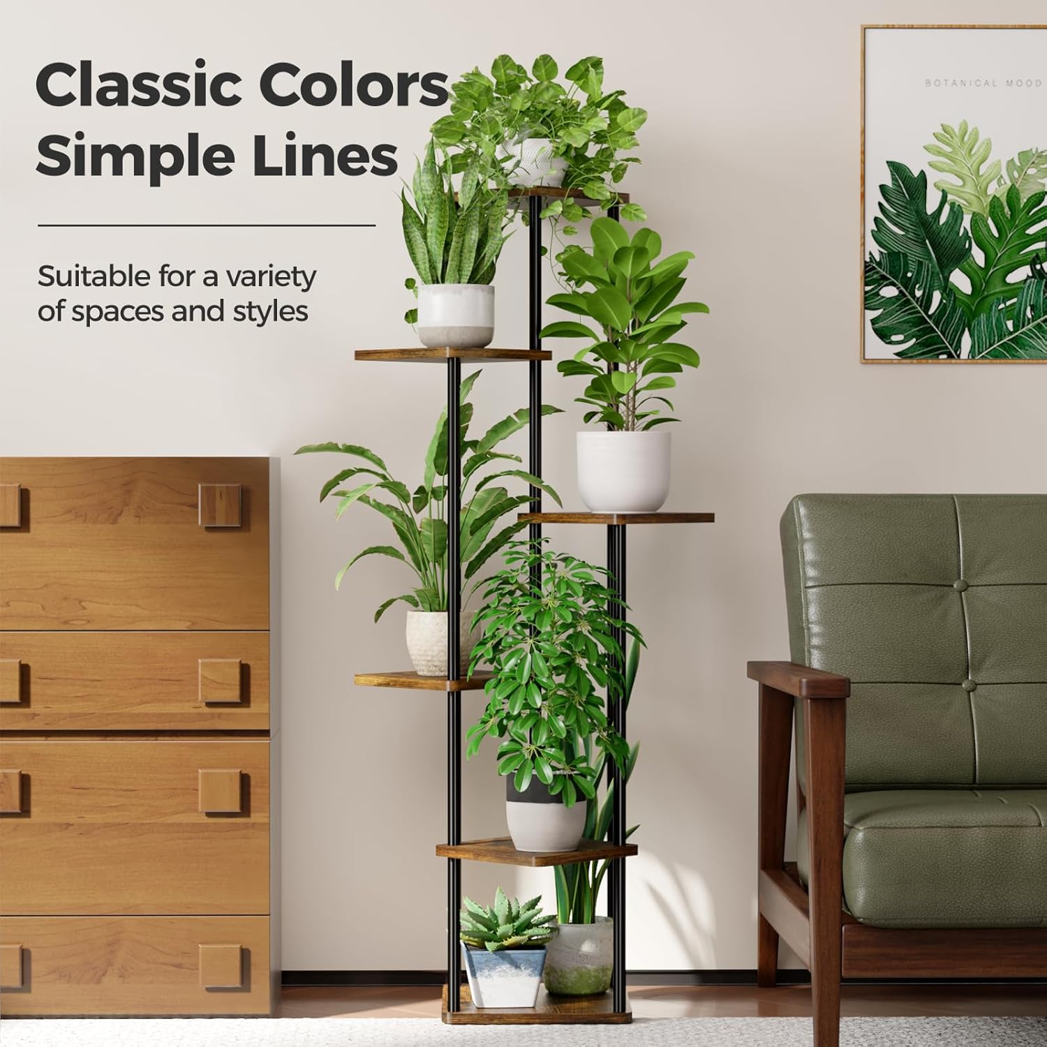 Detalle de Bamworld 6-Tier Plant Stand, 51.2-Inch Metal and Wood Corner Shelf