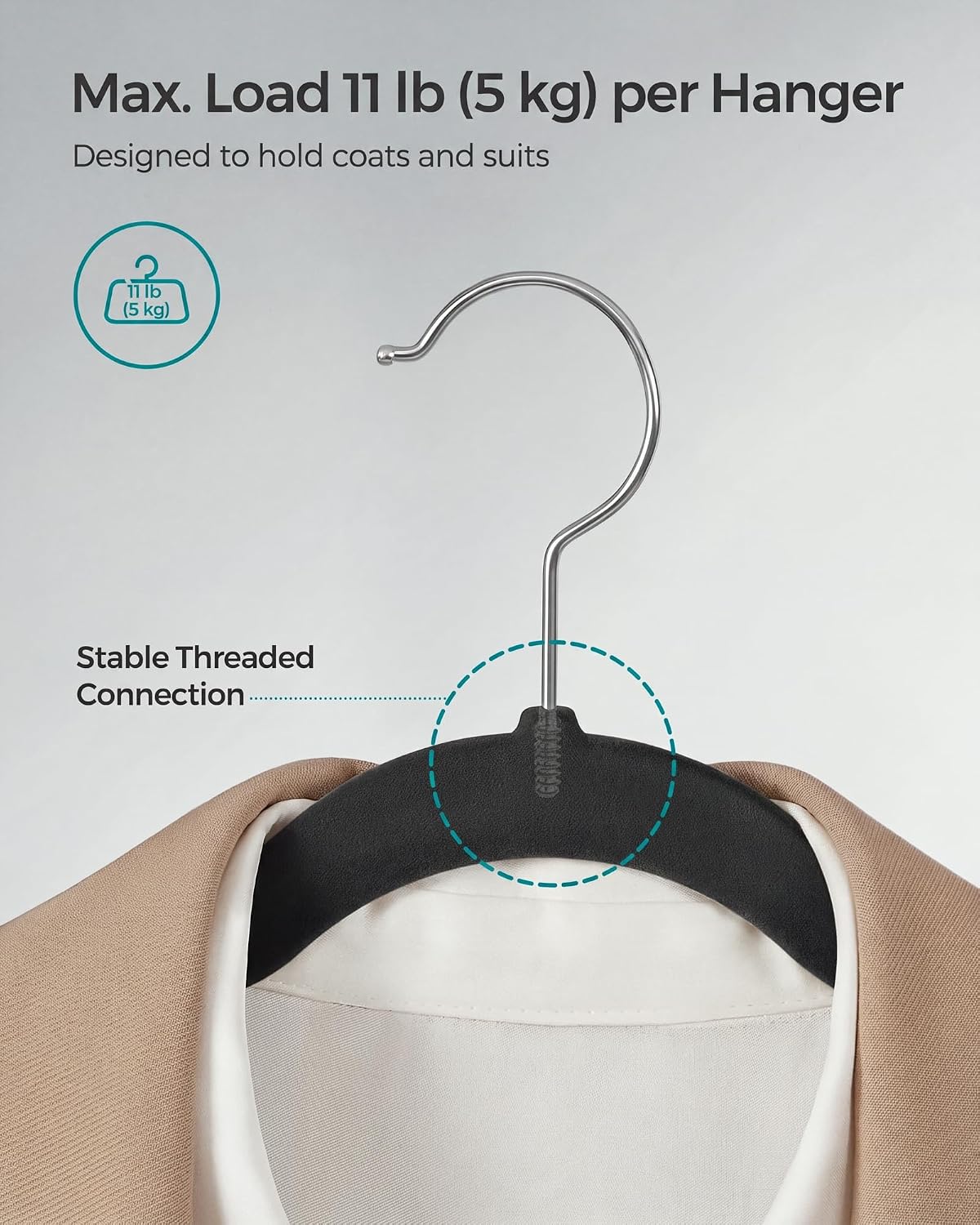 Thumbnail 4 de SONGMICS CRF029B05 Velvet Coat Hangers, 50 Pack, Non-Slip, Swivel Hook