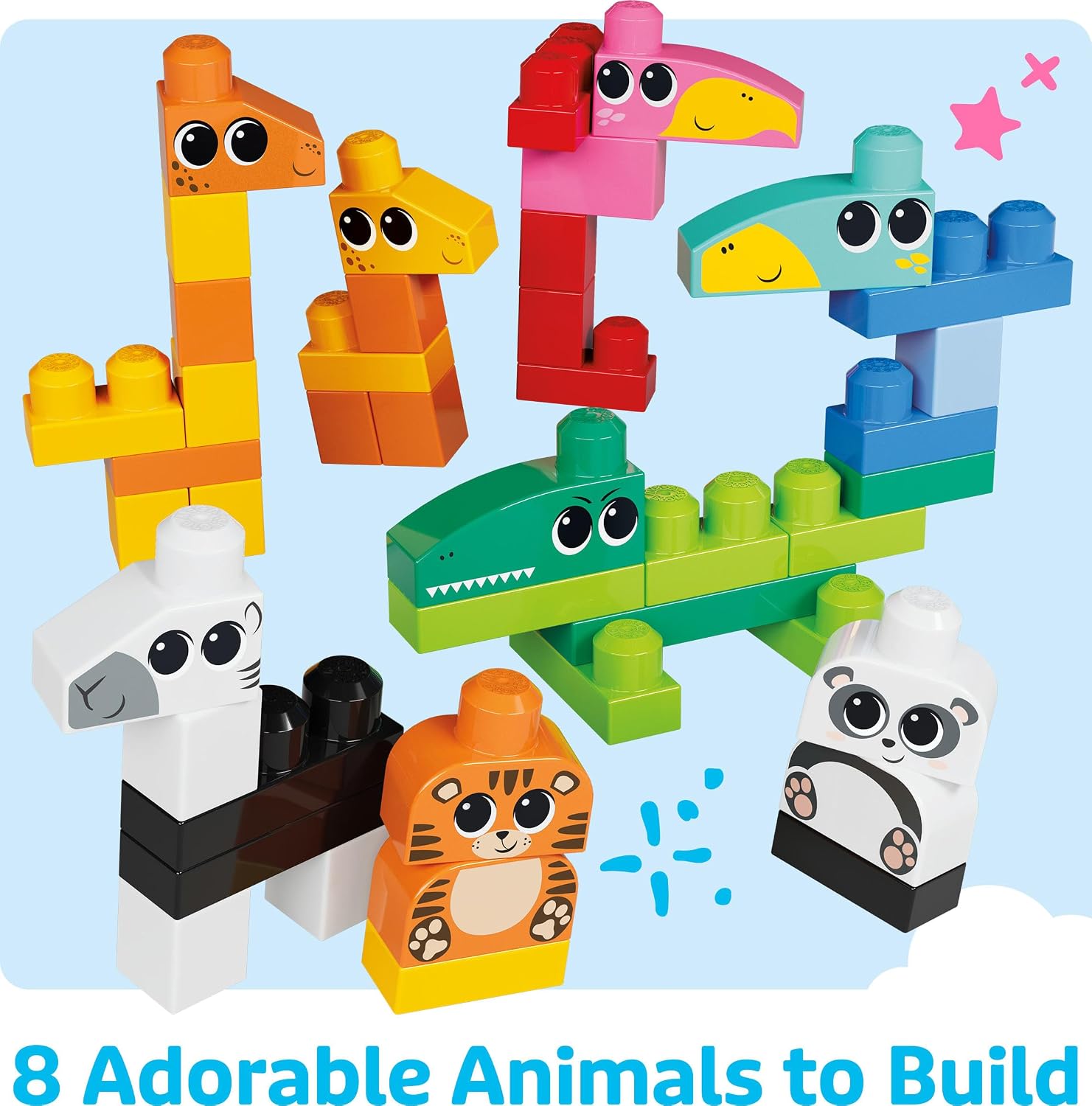 Detalle de Mega Bloks Fisher-Price toddler building toy with animal blocks (250 pieces, reusable storage bag) JCF93