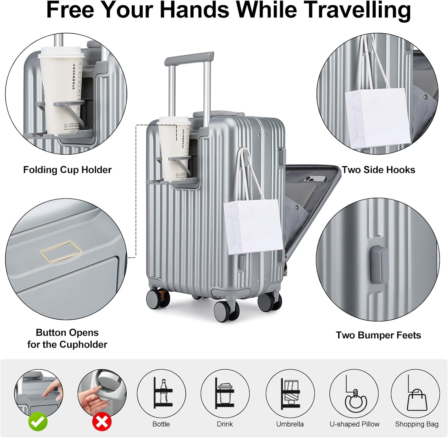 Thumbnail 5 de Sea Choice 2 Piece Luggage Set 20/28 Front Opening PC Hard Shell with USB Port and TSA Lock