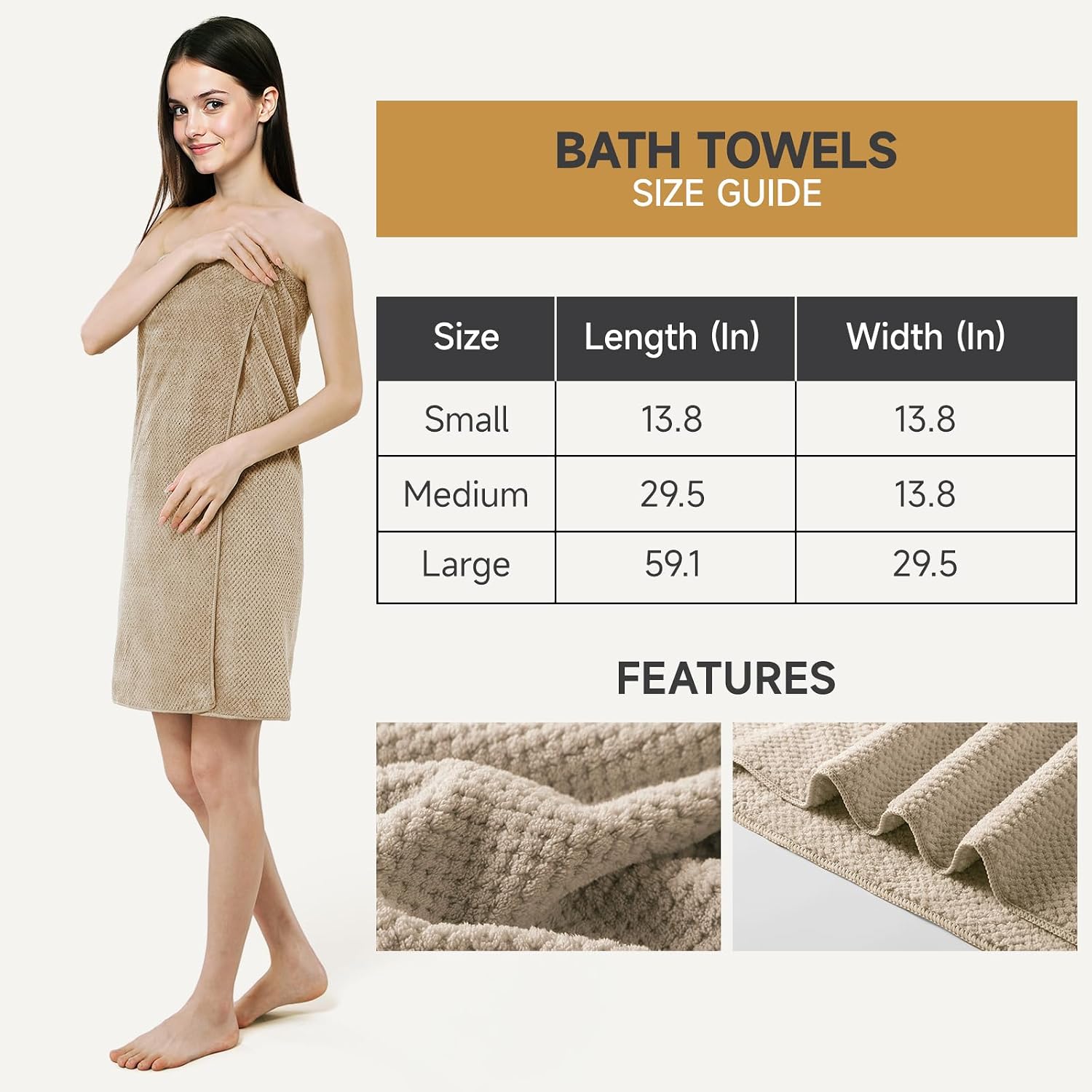 Detalle 2 de REDKISS 6-Piece Bath Towel Set, Microfiber Coral Fleece, Camel