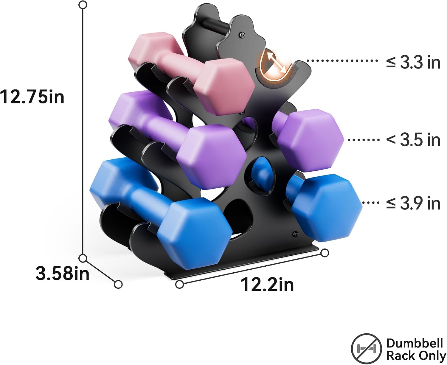 Detalle de Josmimic 4-Tier Dumbbell Rack, Metal A-Frame with Easy-Move Handle