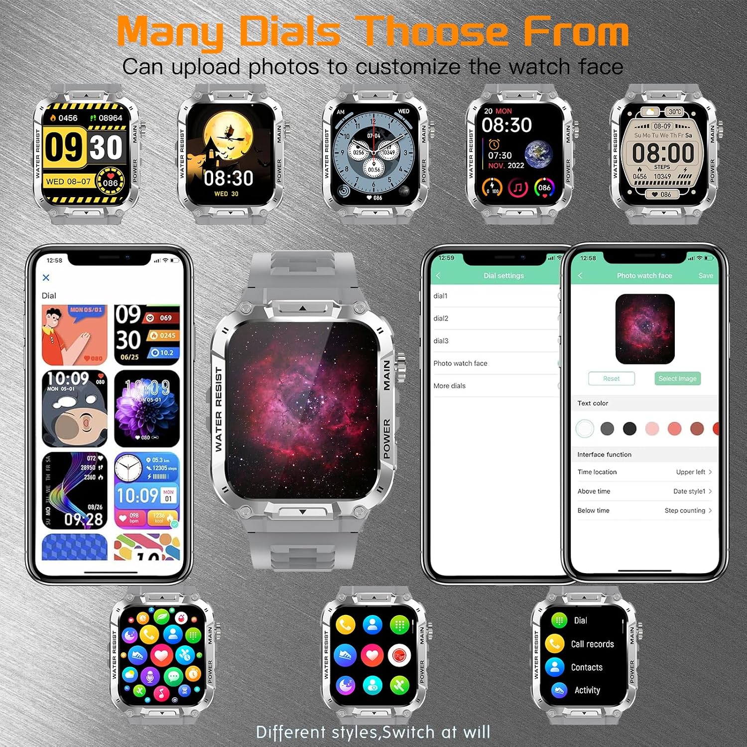 Detalle de Military Smart Watch for Men with Call Function (Gray) – Waterproof fitness tracker for Android & iPhone