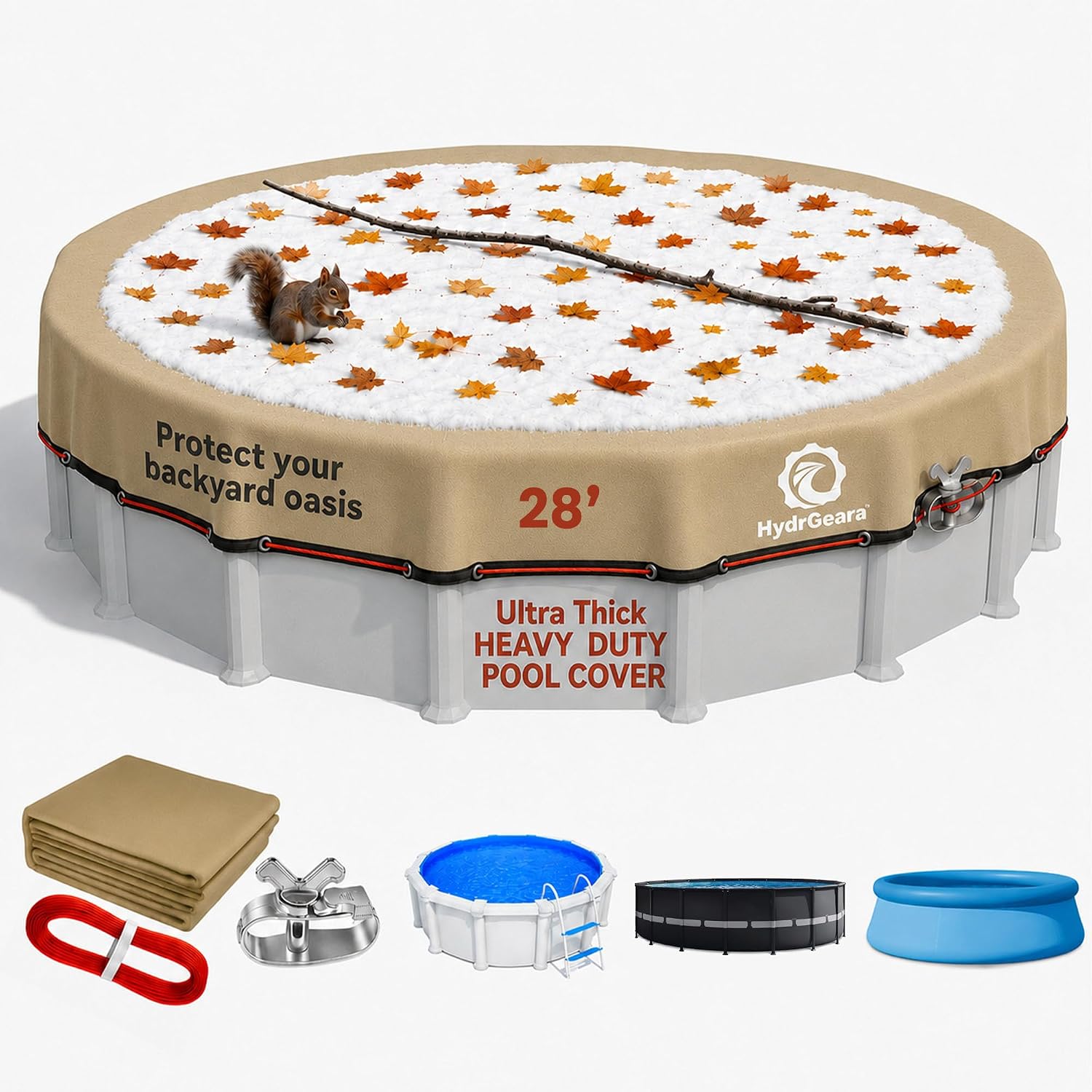Detalle de HydrGeara PCW-28BE 28-Foot Round Winter Pool Cover, 500D, 195 GSM