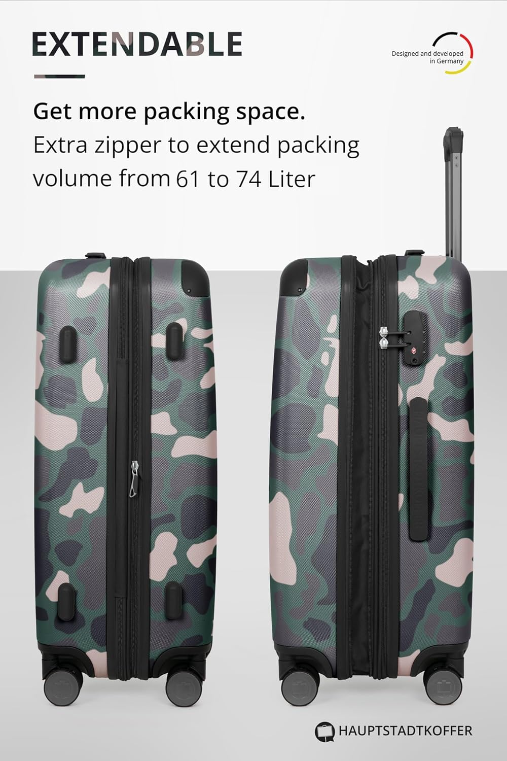 Detalle de Hauptstadtkoffer Spree: Valigia rigida media 65 cm, espandibile, TSA, 4 ruote, camouflage