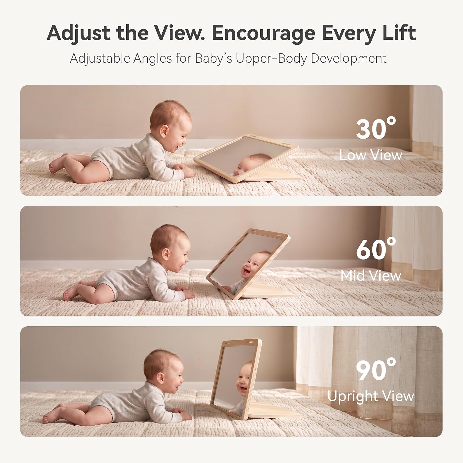 Detalle de IEATFO Tummy Time Play Set: Adjustable Mirror, Double-Sided Cards & Montessori-Style Stand