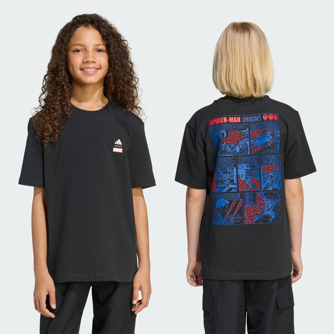 Detalle de ADIDAS MARVEL SPIDER-MAN GRAPHICS T-Shirt – Camiseta negra para fans del superhéroe