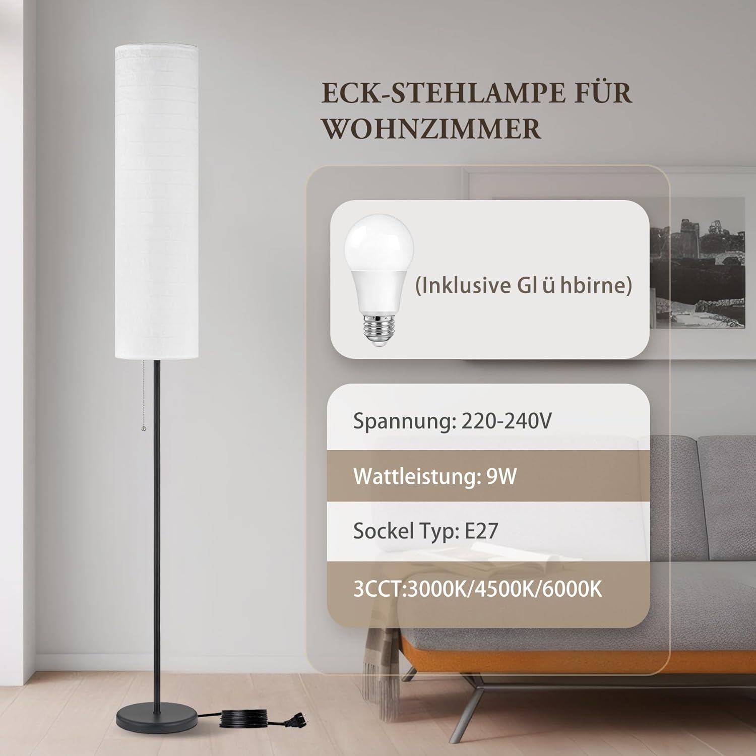 Thumbnail 2 de GyroVu Stehlampe 65" mit Papierlampenschirm und 3 Farbtemperaturen