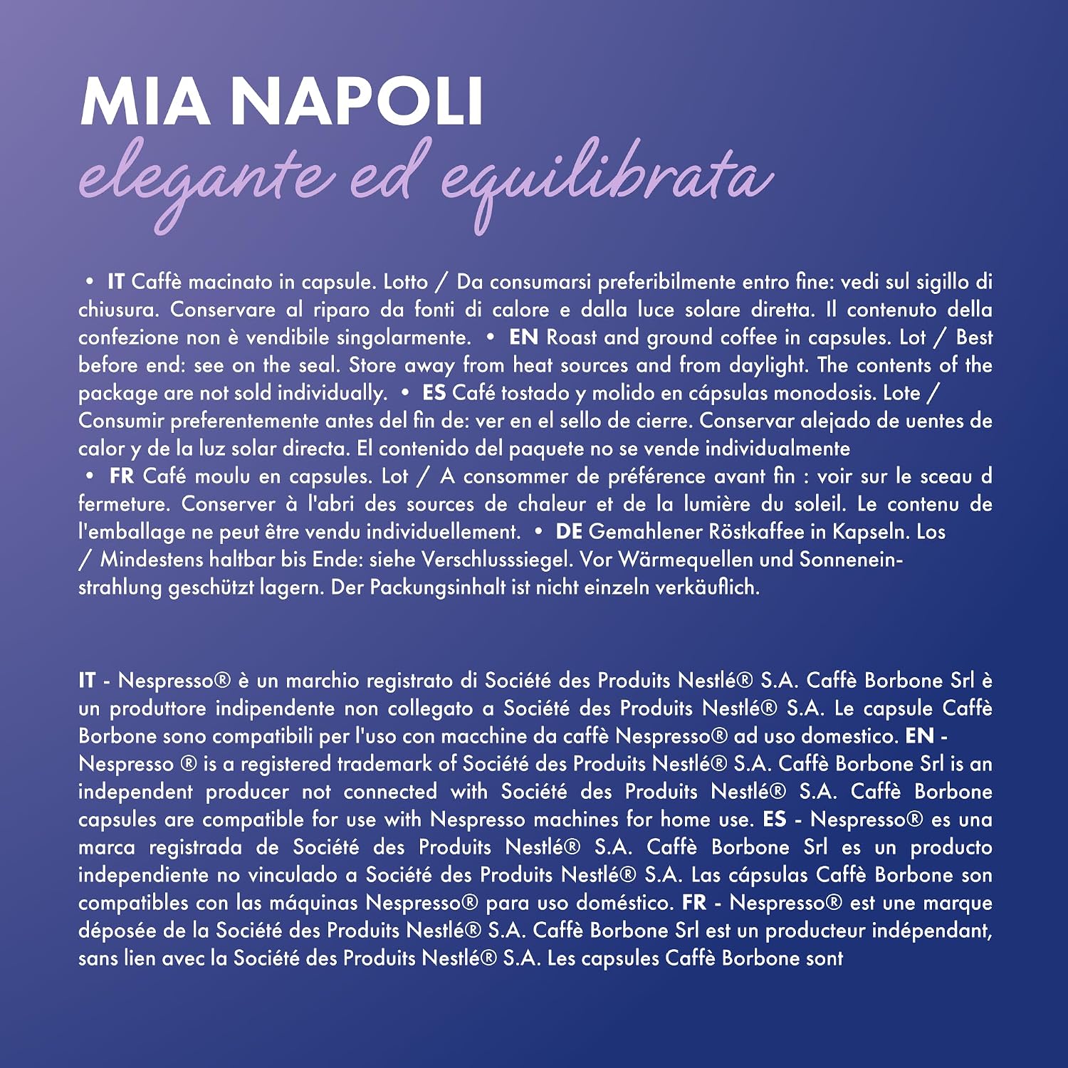 Detalle de Caffè Borbone Miscela Mia Napoli – 100 capsule in alluminio, compatibili Nespresso* (Mia Napoli)