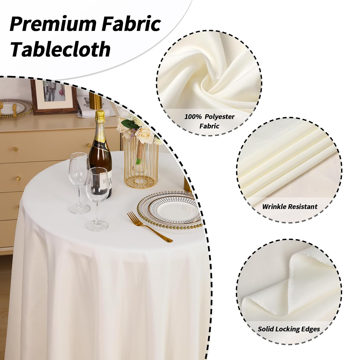 Detalle de Fixwal 6 Pack Ivory 120 Inch Round Tablecloths