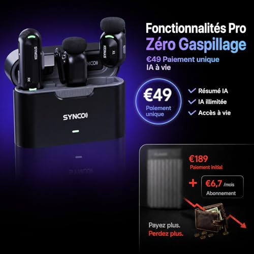 Detalle de SYNCO SMICT Micro Cravate Sans Fil IA pour Android — Deux micros, IA en temps réel