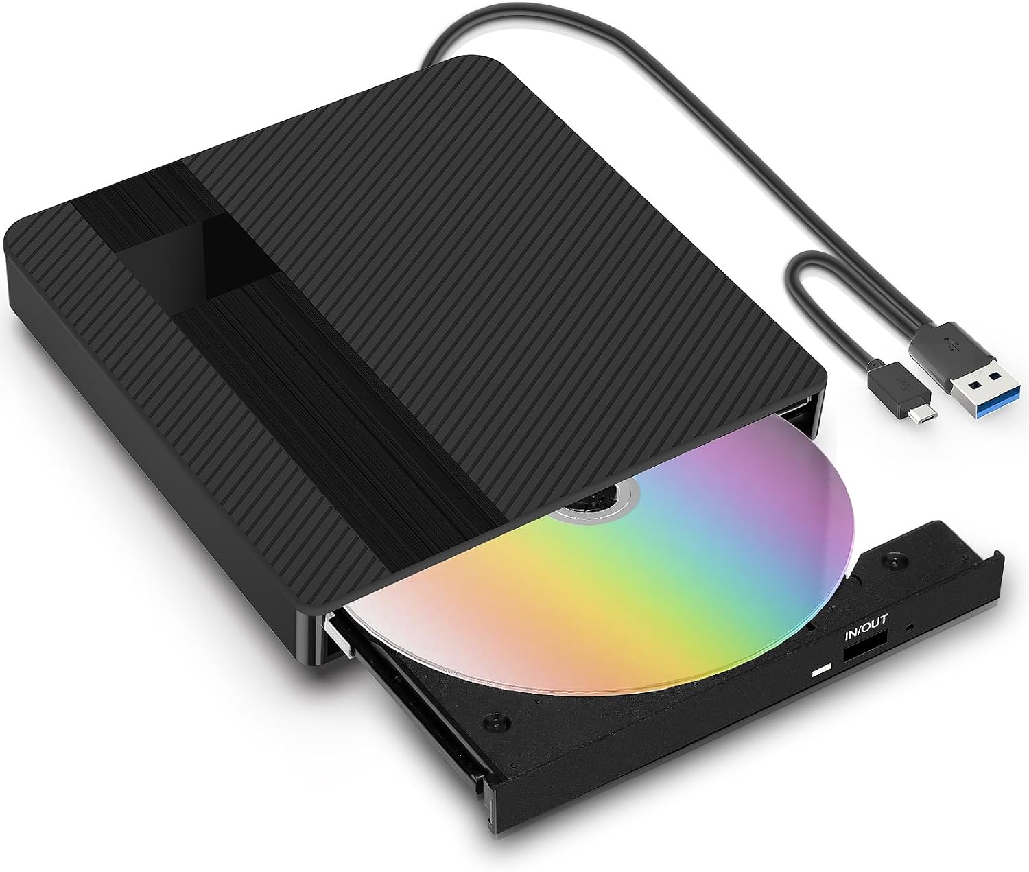 Detalle de BNEHHOV External CD/DVD Drive with USB 3.0 Type-C: Portable, Plug-and-Play, cross‑platform optical reader/writer