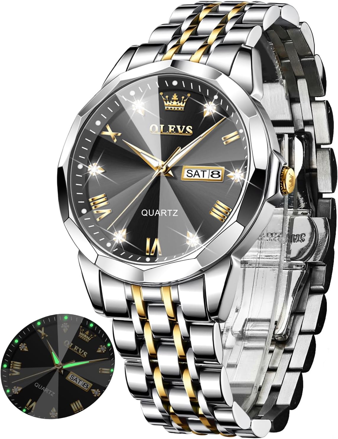 Detalle de OLEVS Herrenuhr Gold Silber 30 m