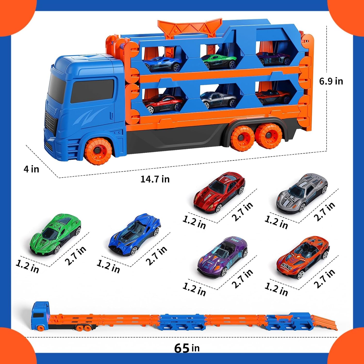 Thumbnail 5 de Bearbao 65-Zoll Rennstrecke mit Transport-LKW und 6 Mini Metallautos – Spielzeug für Jungen (3–6 Jahre)
