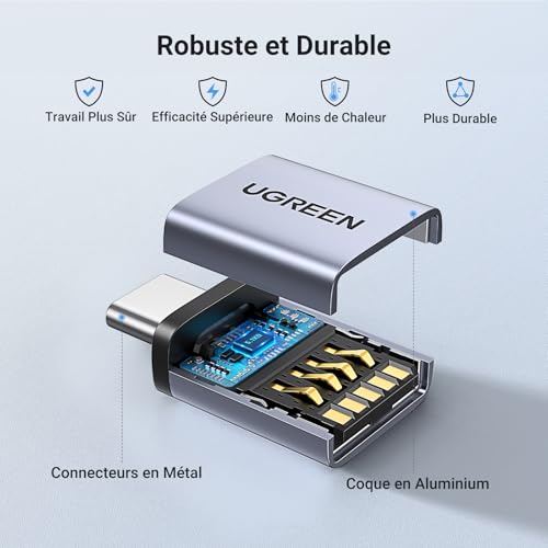 Detalle de UGREEN Adaptateur USB C vers USB A 3.2 10Gbps OTG – Lot de 2 (Gris)