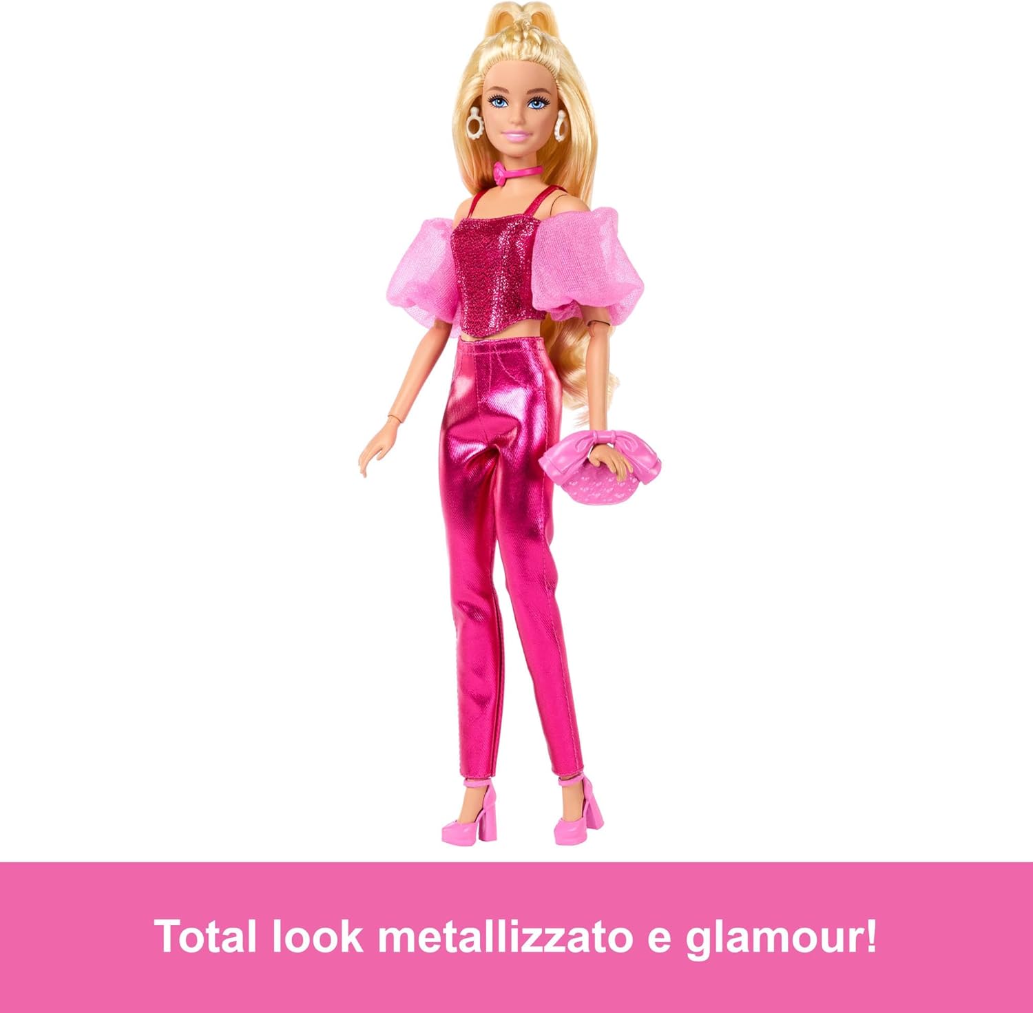 Thumbnail 4 de Barbie Deluxe Style n. 5 JFP40 con abito rosa metallizzato, top a corsetto scintillante e accessori