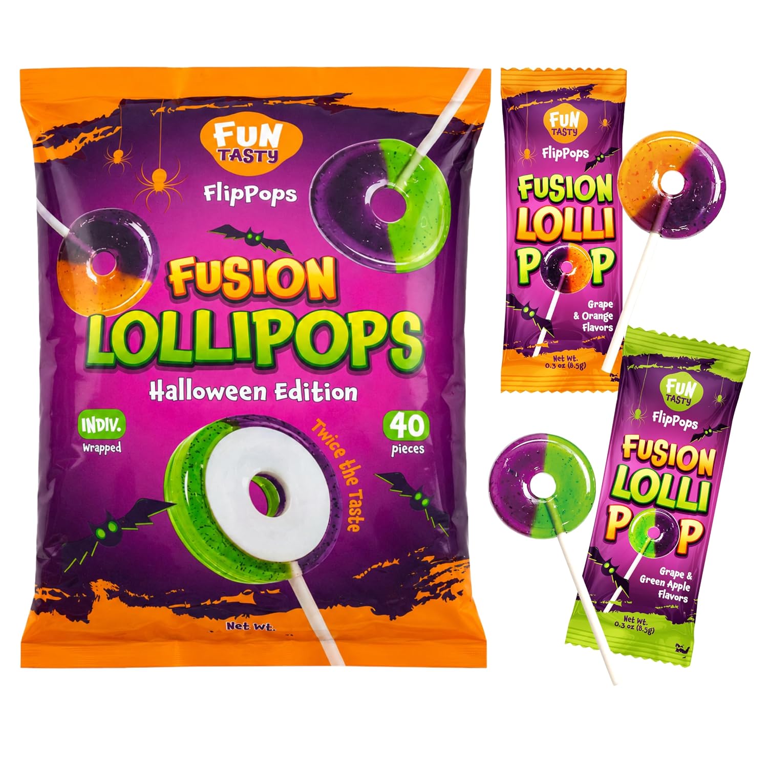 Detalle de FUNTASTY Halloween Lollipops, 40 Count, Individually Wrapped Sweet & Sour Candy