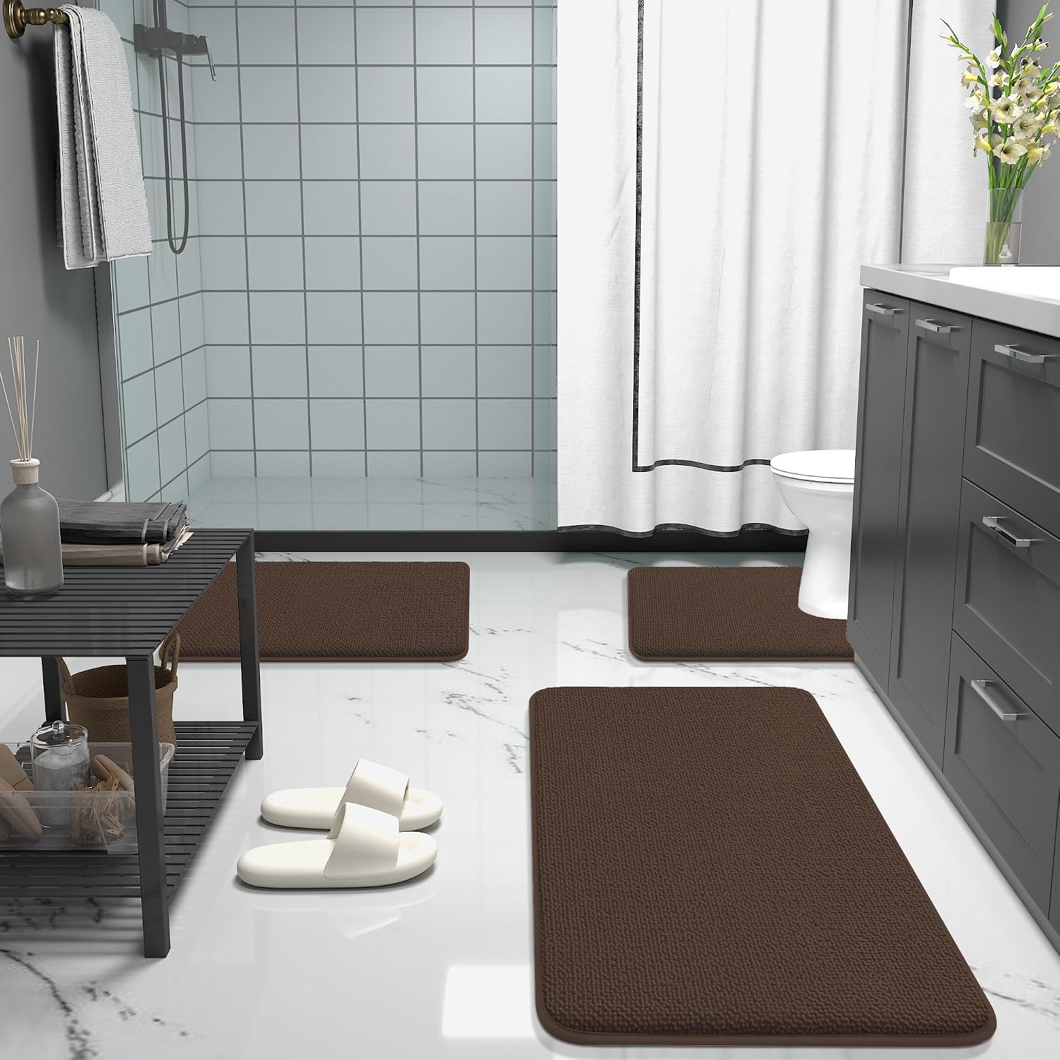 Thumbnail 6 de OLANLY 30" x 20" Memory Foam Bath Mat, Brown, Absorbent and Machine Washable