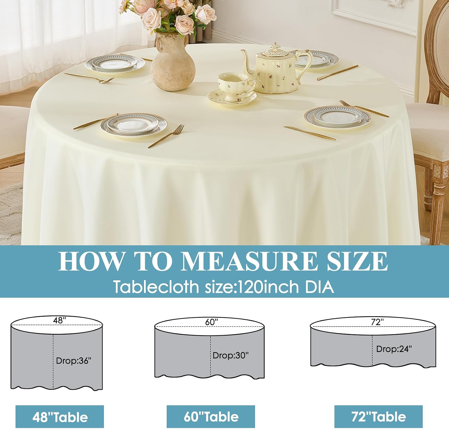 Thumbnail 6 de VidaFete 10-Pack 120-Inch Round Polyester Tablecloth (Ivory) for Dining, Parties & Weddings