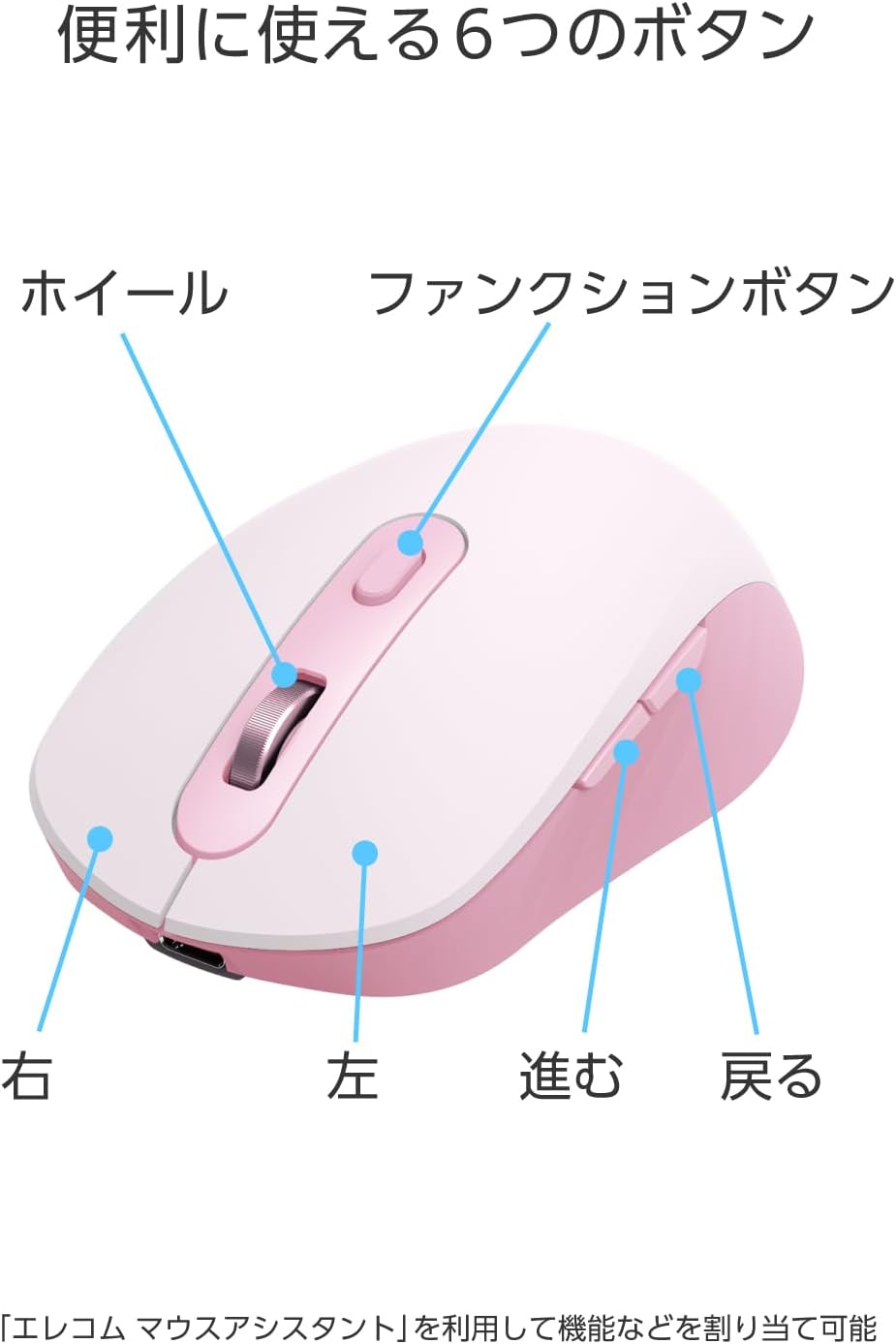 Detalle de エレコム OSMOD Six M-MY35MBSAPN ワイヤレスマウス 静音・充電式・6ボタン ピンク