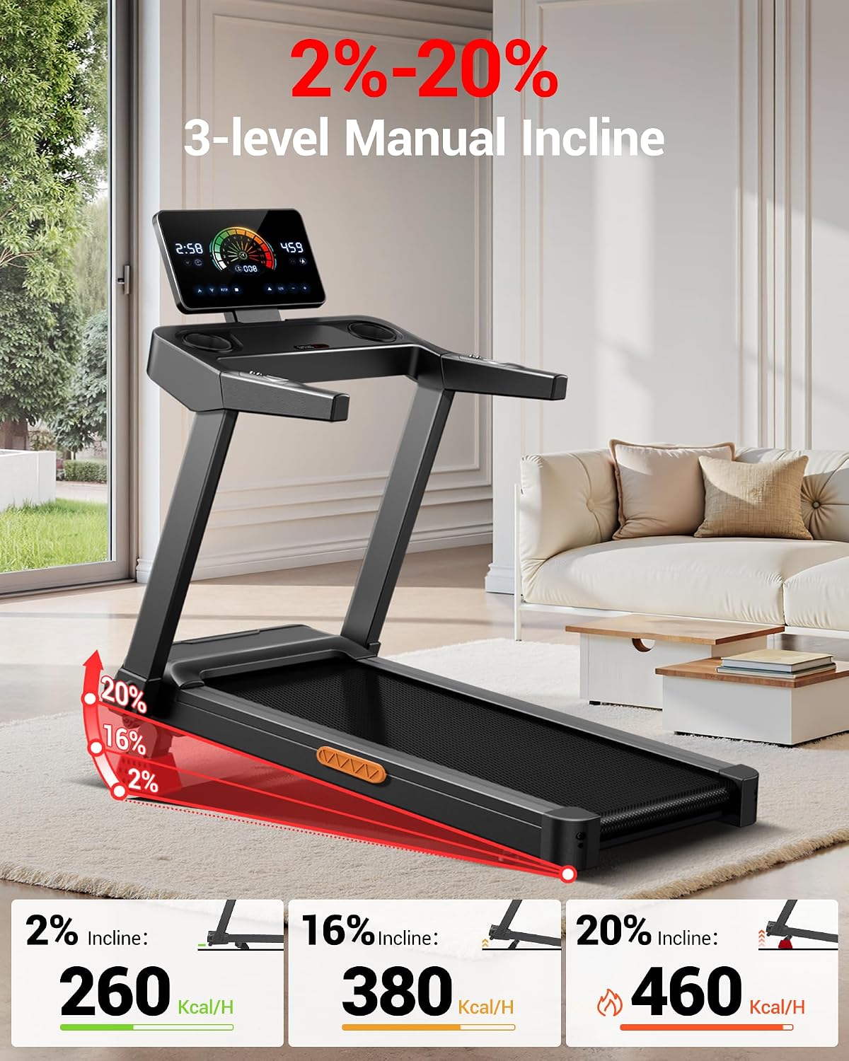 Detalle de Foldable Home Treadmill with 20% Incline and 14 km/h