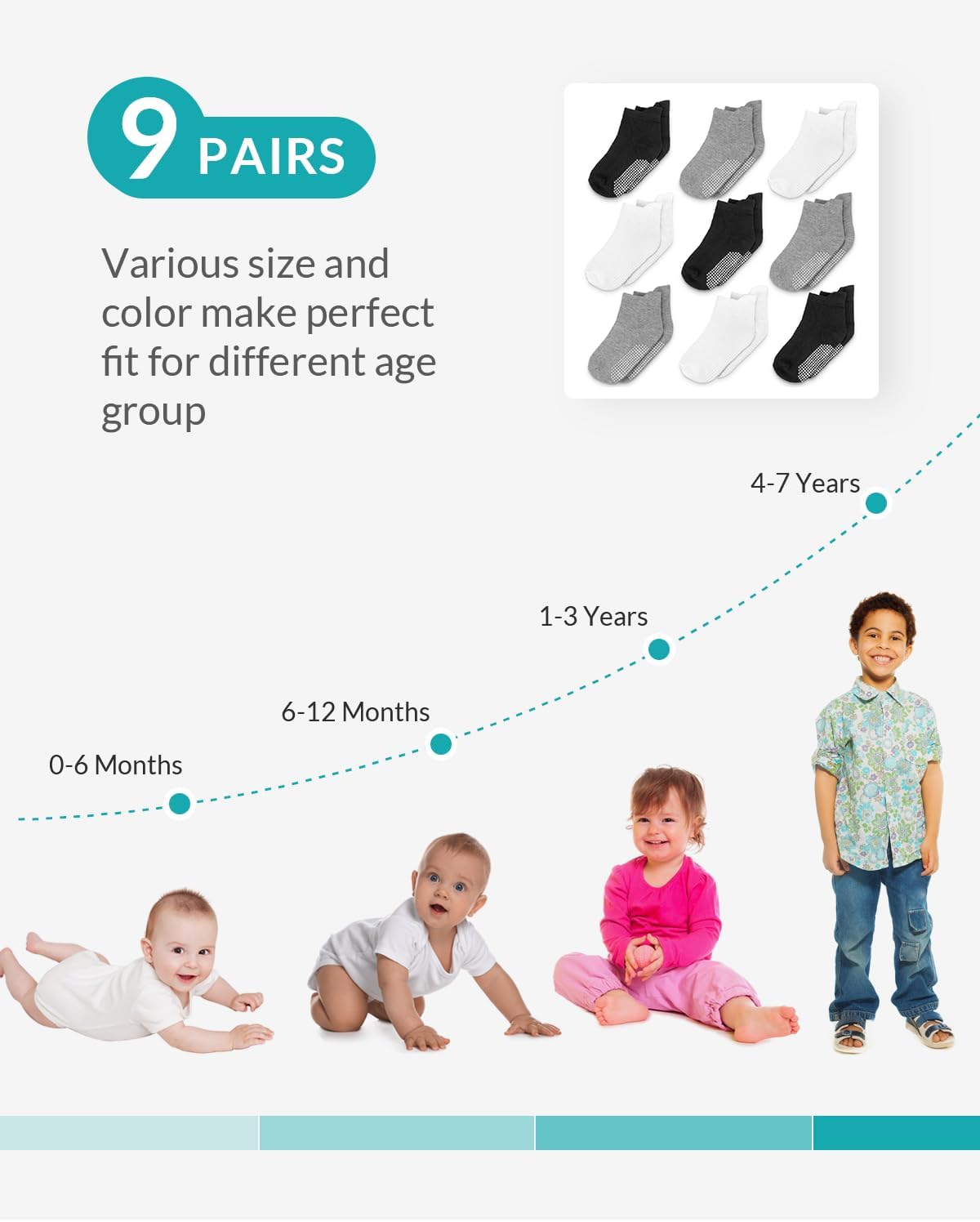 Detalle de Infinno Baby Non-Slip Socks, 9 Pairs