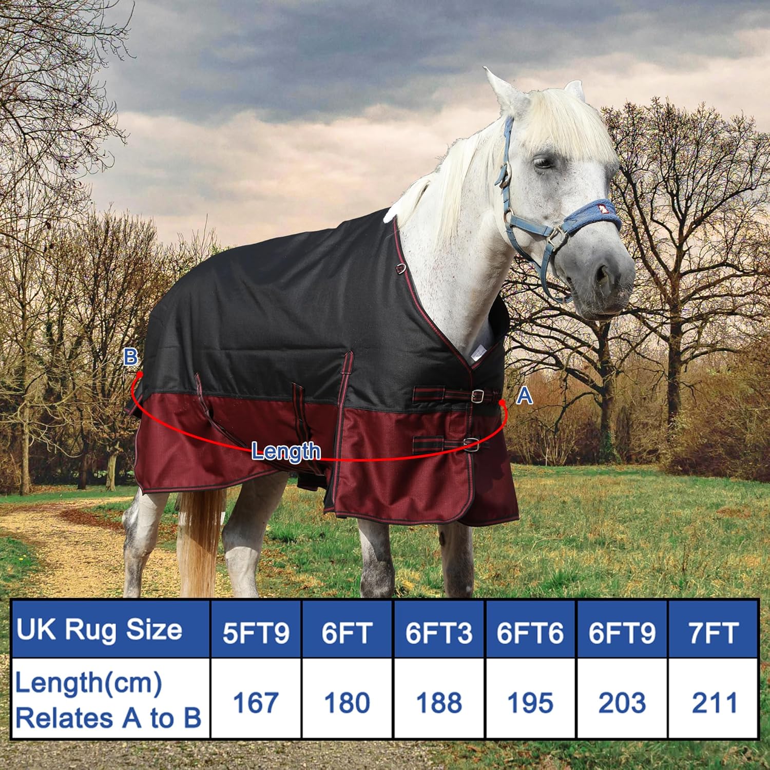Detalle 2 de Leberna 1200D Winter Horse Turnout Rug with 200g Fill (6'3", Black Red) – Waterproof & Breathable