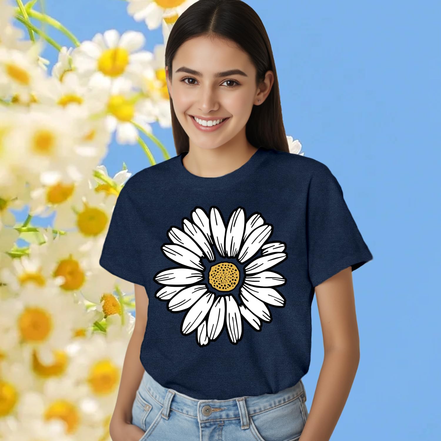 Detalle de Qskall Daisy T Shirts for Women – Marguerite Daisy Floral Shirt (Wildflower Tee Tops)