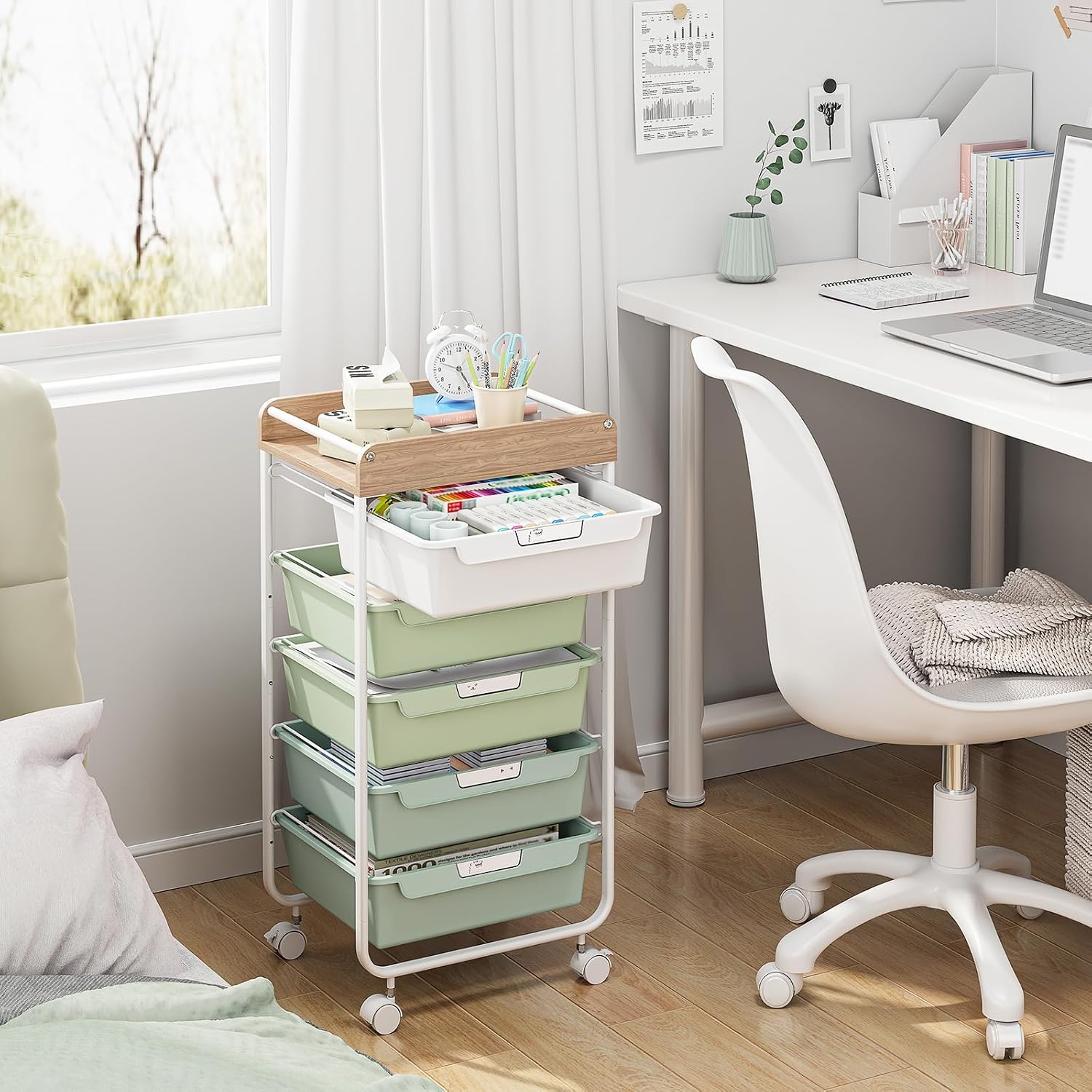 Detalle 2 de SYKIARIOL 1431+1233+1432 5-Drawer Rolling Craft Cart, Green