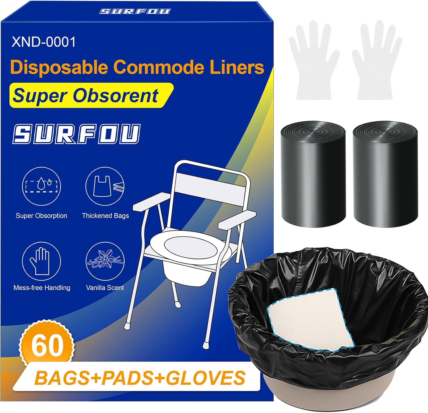 SURFOU Commode Liners with Absorbent Pad 60 Packs 🧻⏱