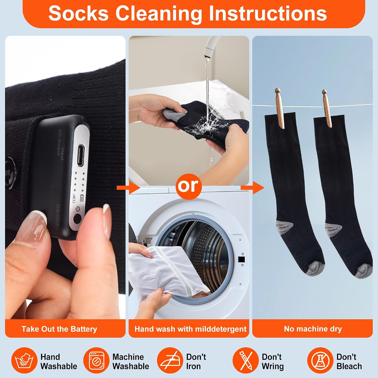 Detalle de Hlaohswer Heated Socks, Rechargeable Nylon Socks with Four Heat Settings