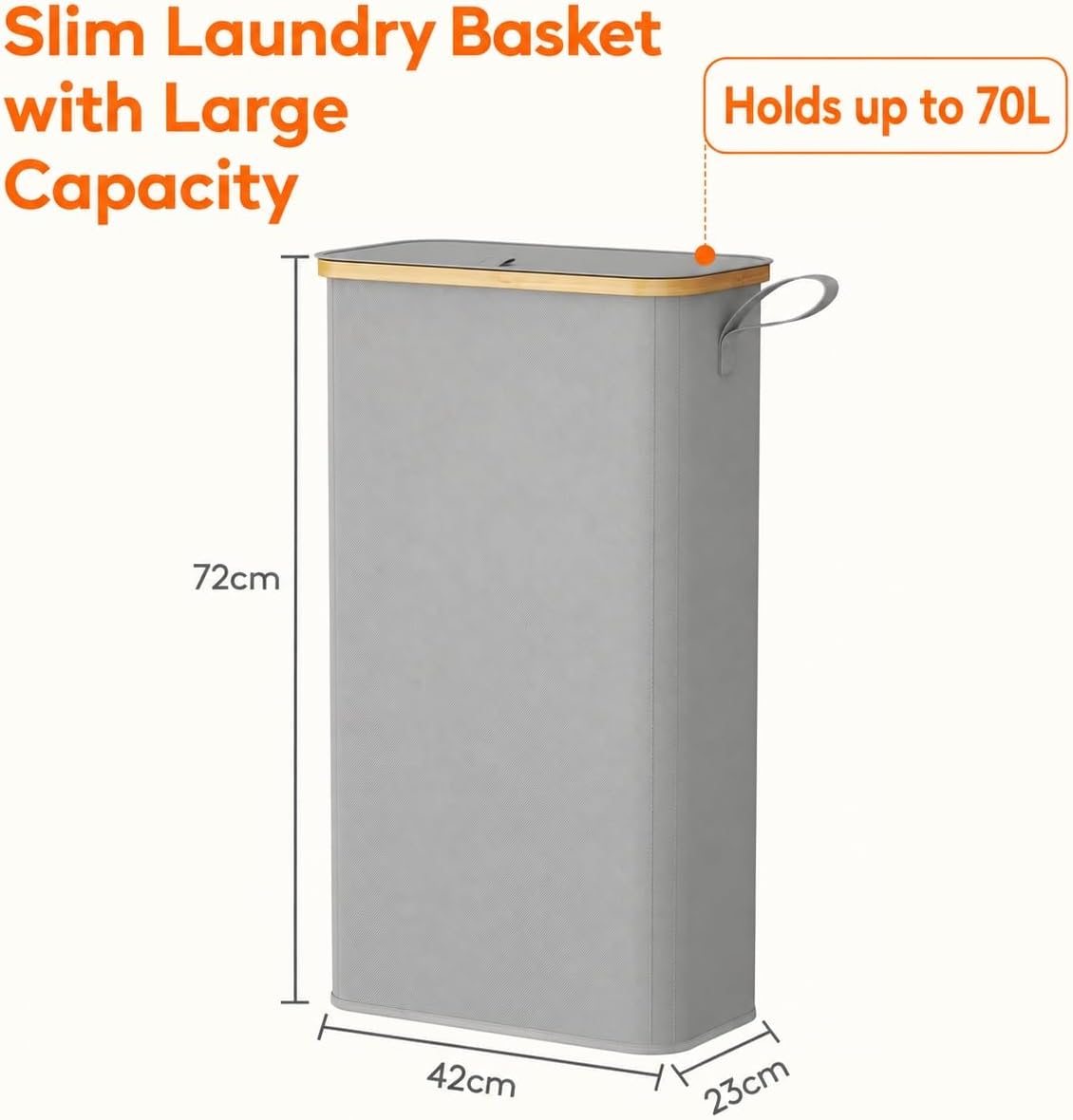Detalle de Lifewit 23177 Slim Laundry Basket with Lid, Silver Grey, Foldable Oxford Cloth