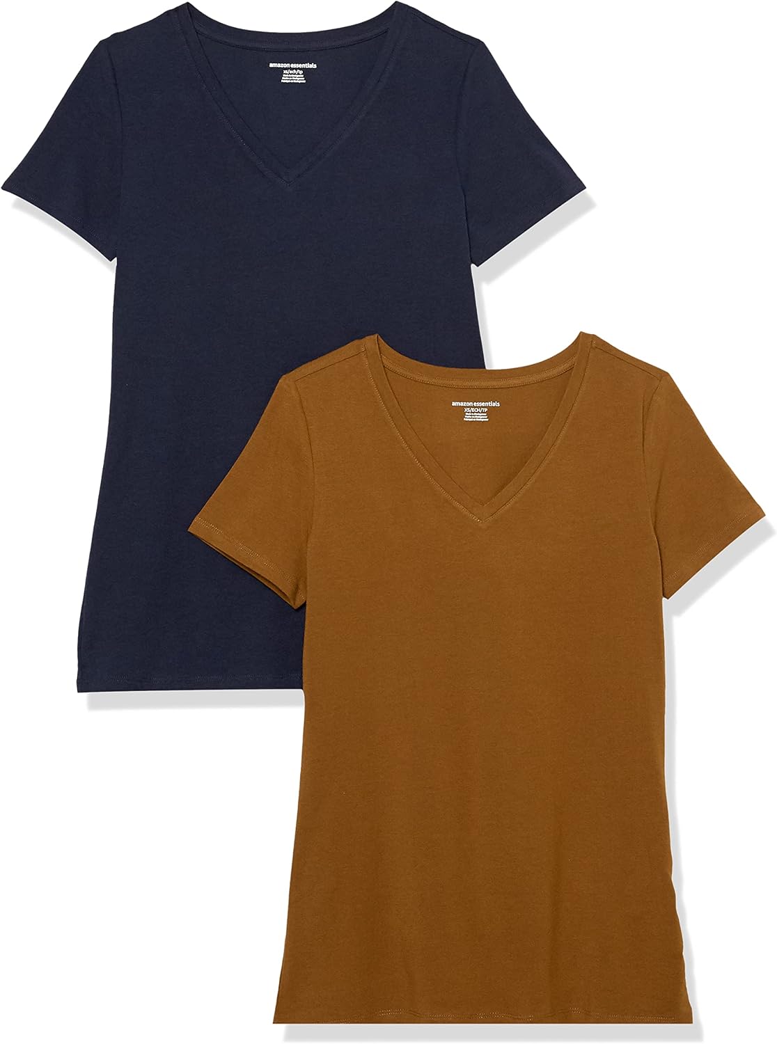 Thumbnail 6 de Amazon Essentials Damen Kurzärmliges Regular-Fit T-Shirt, Pack 2 – Dunkelgrau Meliert, Round/Nek V-Ausschnitt, XXL