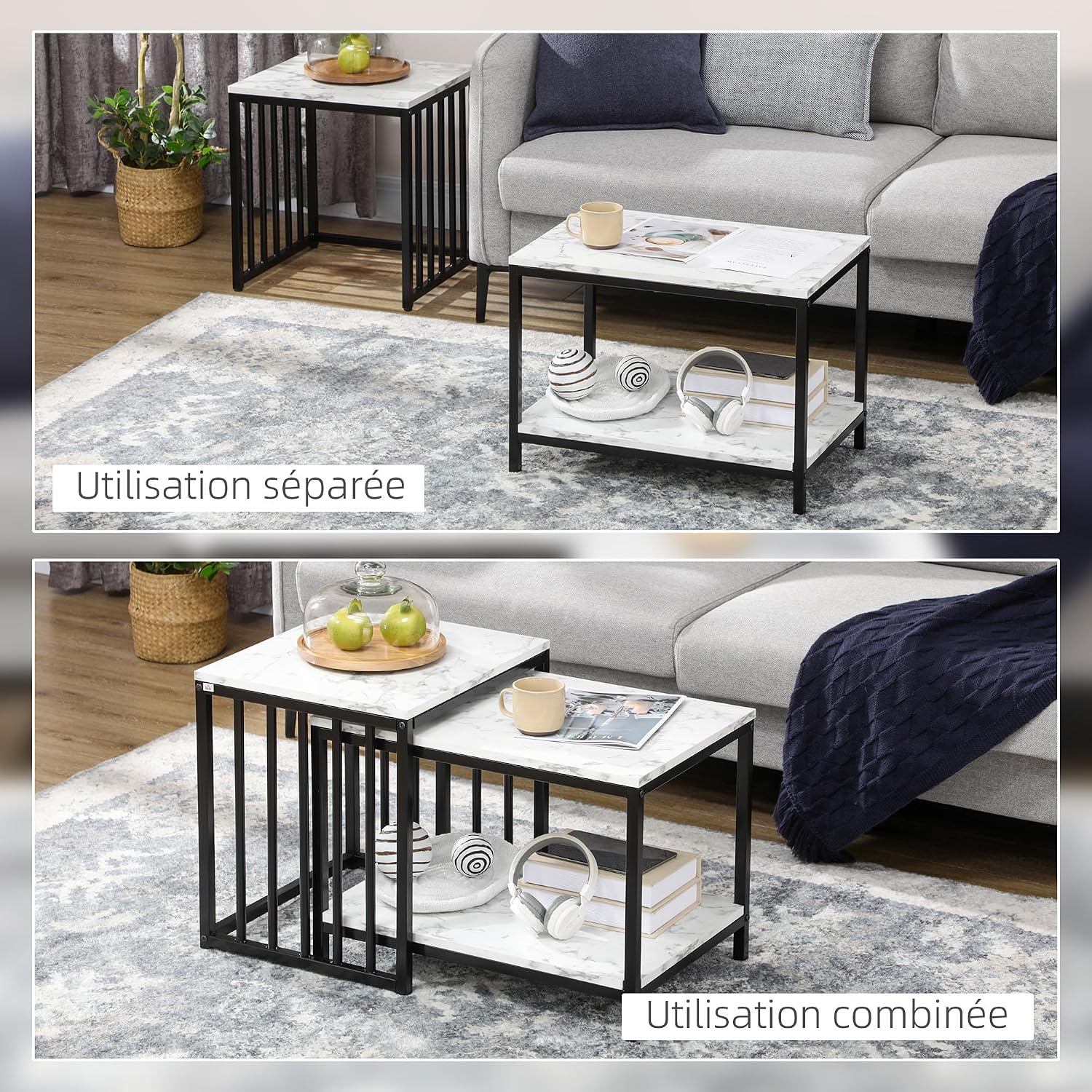 Thumbnail 3 de HOMCOM Lot de 2 tables gigognes 2 pièces