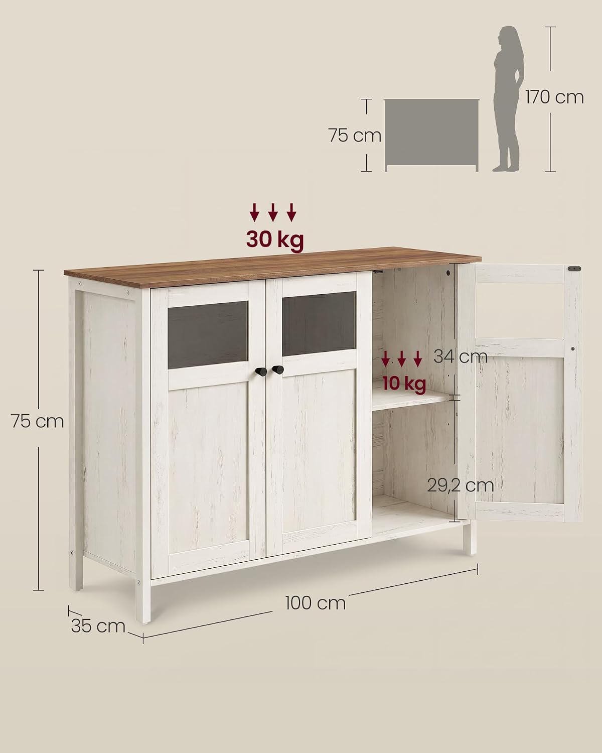 Detalle de VASAGLE Sideboard with steel frame