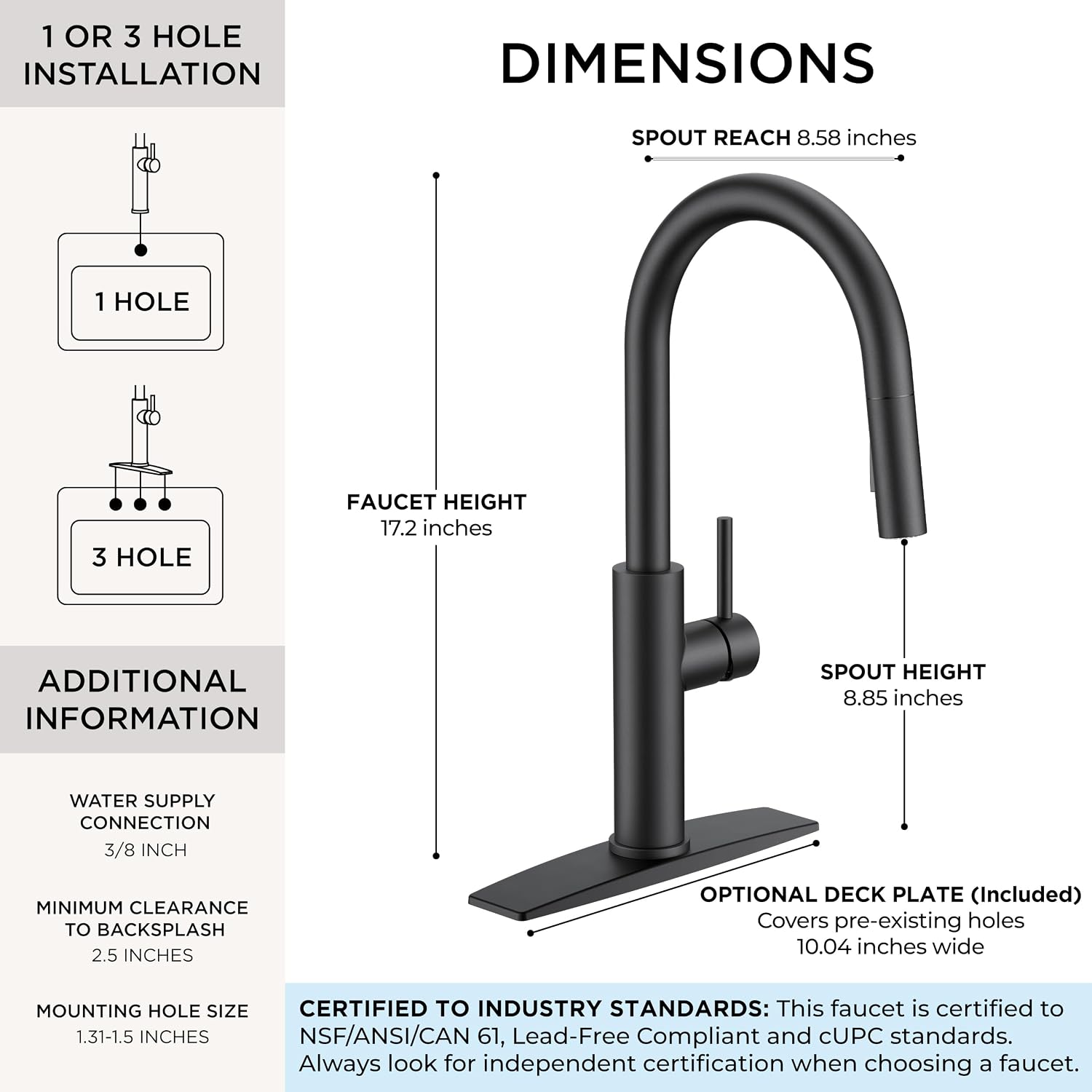Detalle 2 de FORIOUS FF0082B Kitchen Faucet, Matte Black Stainless Steel, Pull-Down Sprayer