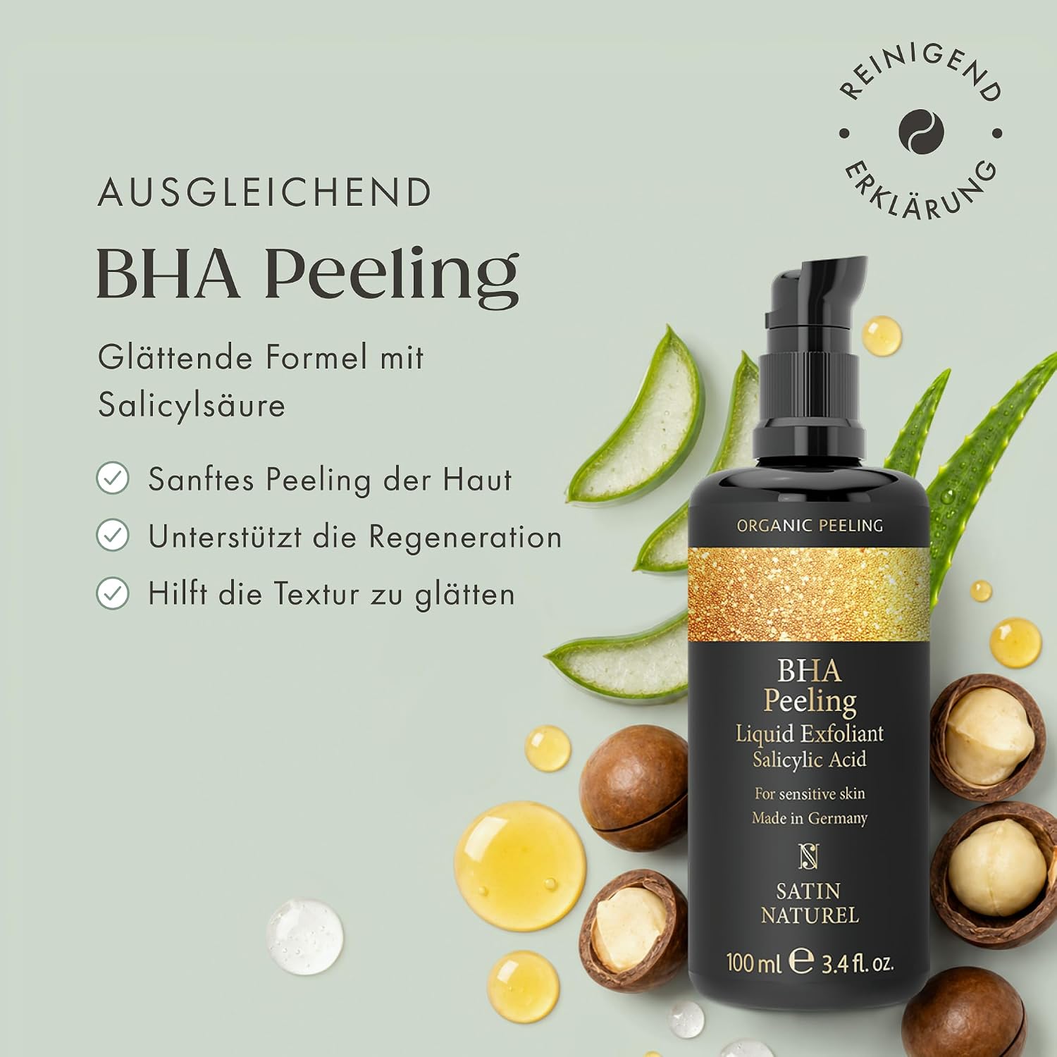 Thumbnail 1 de Satin Naturel Salicylsäure (BHA) Liquid Peeling 100 ml – sanftes Exfoliant für Gesicht & Hals mit Bio Aloe Vera, vegan