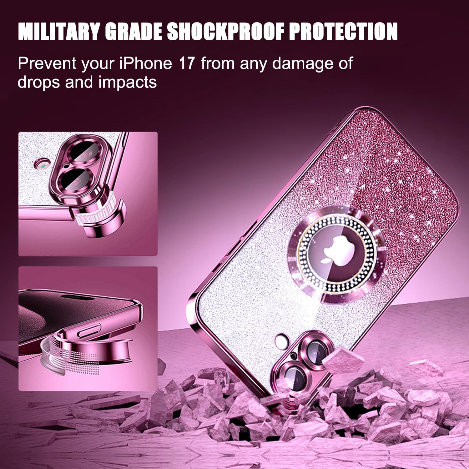 Thumbnail 4 de Misscase Glitter Case for iPhone 17 (Pink) – Magnetic, Full Protection